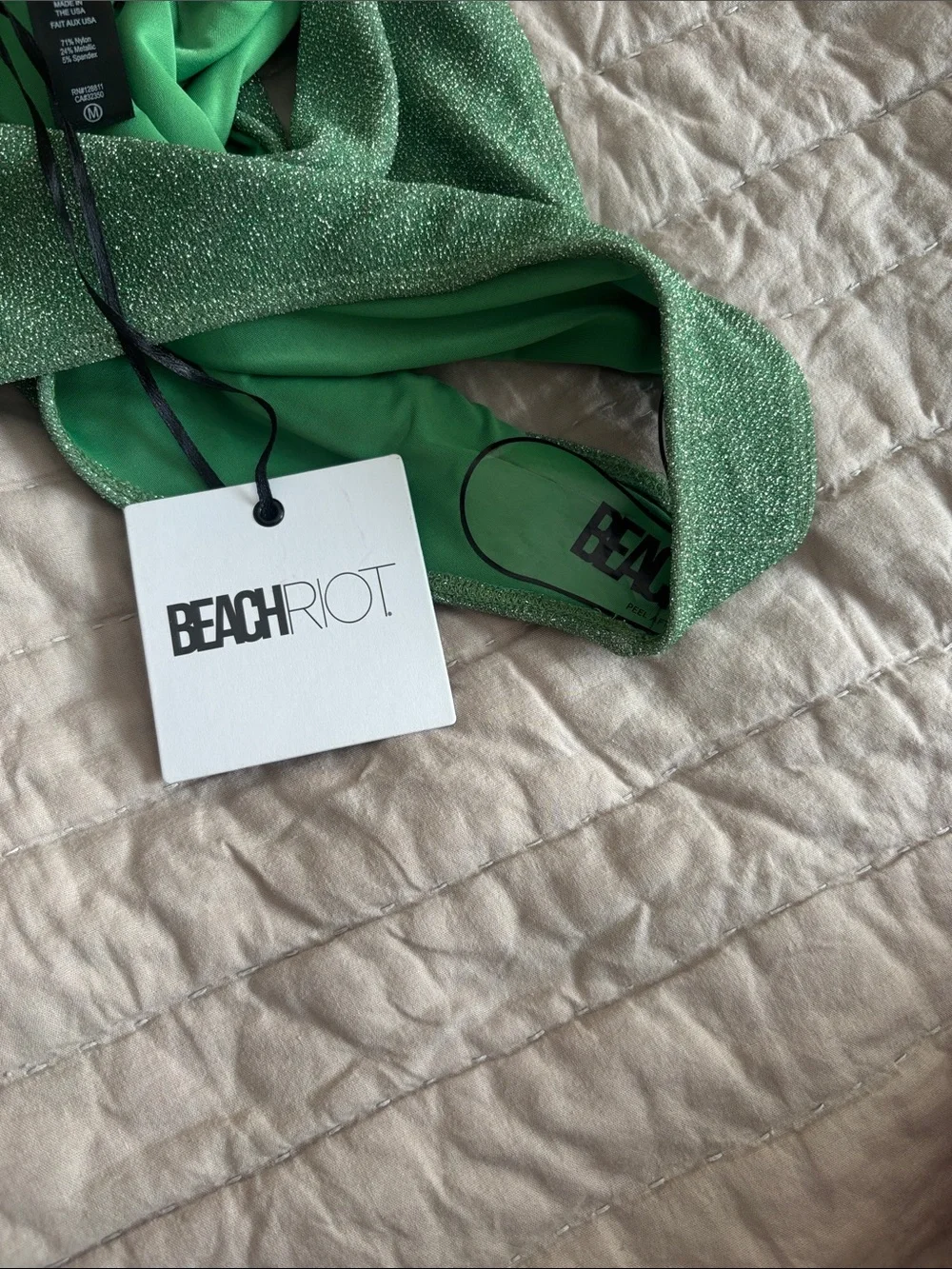 Beach Riot Metallic Green One-Shoulder Cutout Bodysuit